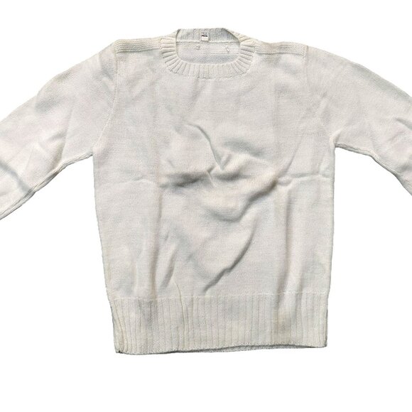 Vintage 1940s-1950s White Long Sleeve Knit Crewneck Sweater X Small - Picture 2 of 7